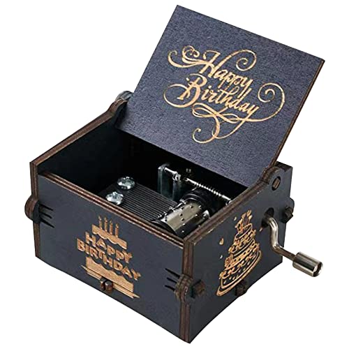 HSXIANG Happy Birthday Music Box,Wooden Hand Crank Engraved Musical Instrument with Melody, Gifts for Mom Dad Daughter Son Wife Husband and Friends. (Happy Birthday) - Image 1