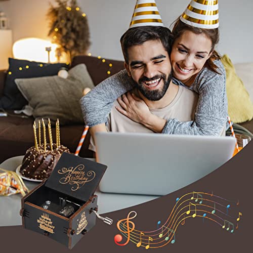 HSXIANG Happy Birthday Music Box,Wooden Hand Crank Engraved Musical Instrument with Melody, Gifts for Mom Dad Daughter Son Wife Husband and Friends. (Happy Birthday) - Image 2