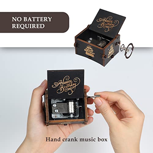 HSXIANG Happy Birthday Music Box,Wooden Hand Crank Engraved Musical Instrument with Melody, Gifts for Mom Dad Daughter Son Wife Husband and Friends. (Happy Birthday) - Image 4