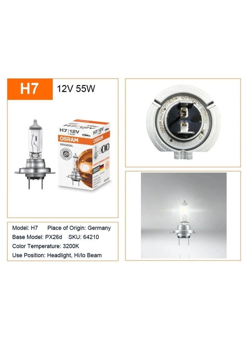 أوسرام OSRAM 2 × H7 Type 12 فولت 55 واط مصابيح هالوجين أصلية مصابيح السيارات مصابيح أمامية مصابيح السيارات أضواء أمامية مصابيح أمامية أضواء أضواء عالية ومنخفضة أضواء ضباب أصلية مصابيح هالوجين مصنوعة في ألمانيا - Image 3