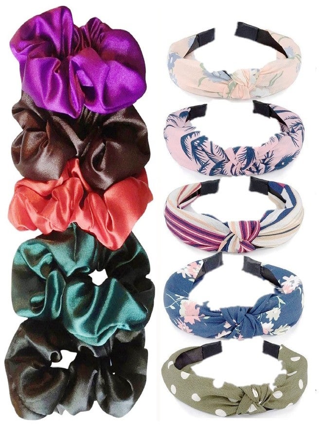 DIAN Multicolor Pack of 10 Hair Scrunchies & Hair bands, Hair Ponytail Holder, Hair Tie, Hair Bow, Rubber Band in Satin & Printed for Girl, Teens and Women - Image 1