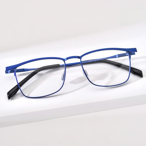 FONEX Pure Titanium Glasses Frame Men Square Eyeglasses Optical Eyewear F85741 (F85741 Blue, Clear) - Image 3