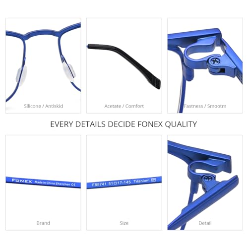 FONEX Pure Titanium Glasses Frame Men Square Eyeglasses Optical Eyewear F85741 (F85741 Blue, Clear) - Image 5