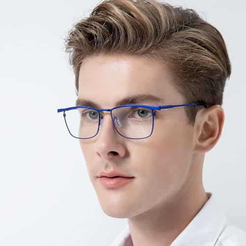 FONEX Pure Titanium Glasses Frame Men Square Eyeglasses Optical Eyewear F85741 (F85741 Blue, Clear) - Image 2