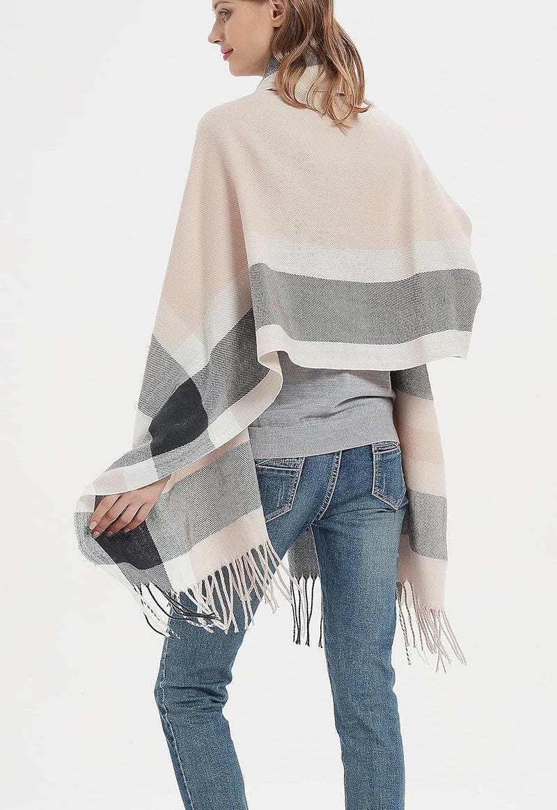 Wander Agio Women's Fashion Long Shawl Big Grid Winter Warm Lattice Large Scarf - Image 3