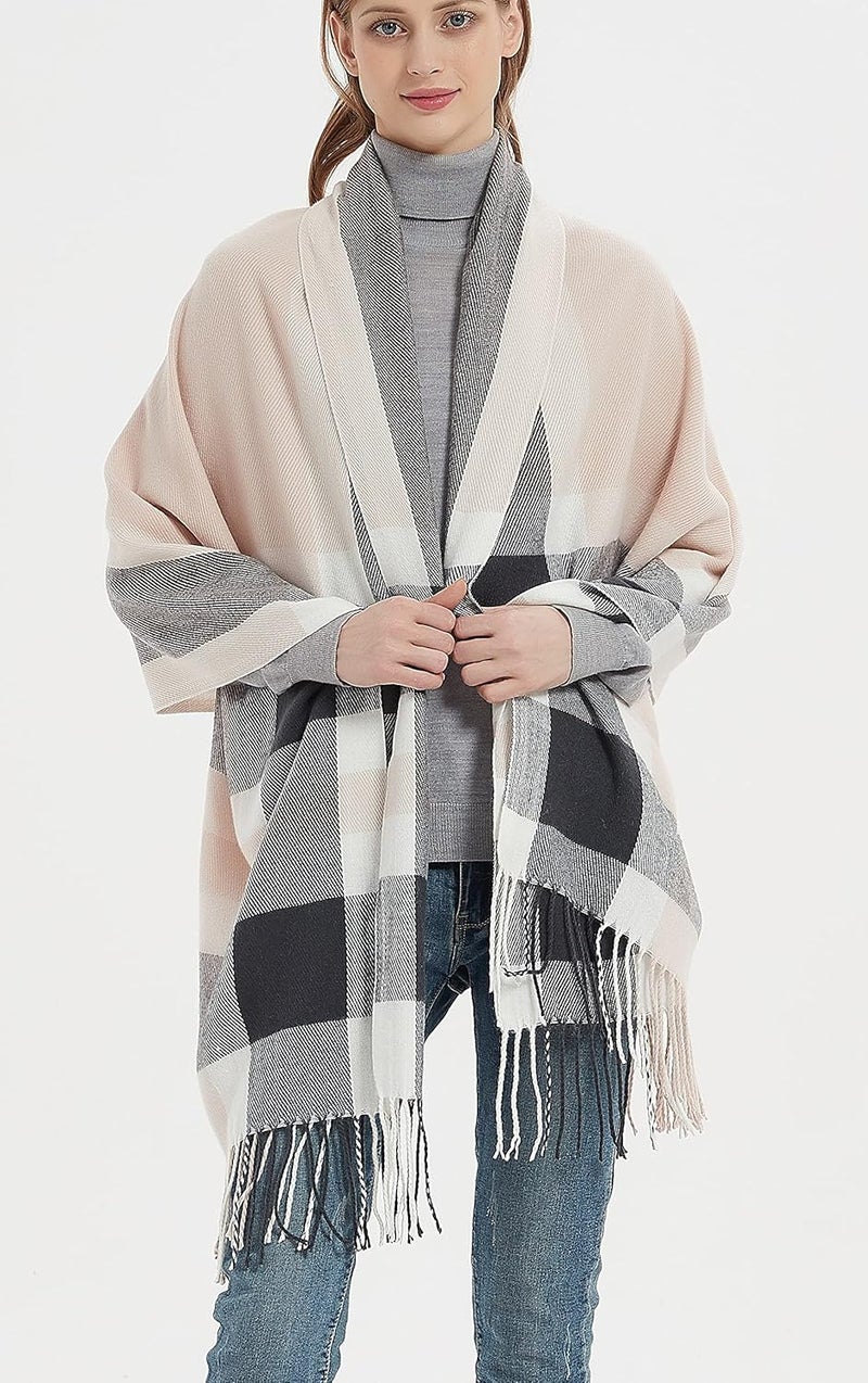 Wander Agio Women's Fashion Long Shawl Big Grid Winter Warm Lattice Large Scarf - Image 2