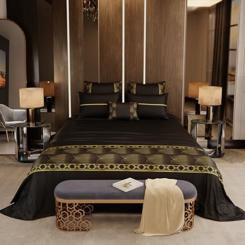 Stoa Paris 300TC UltraSatin Super Size 6 Piece Bedding Set, 274cm x 274cm Ideal for King & Double Bed, Gentle on Skin & Hair, Fade & Wrinkle Resistant, Quick Dry, Crown of Versailles - Black - Image 3