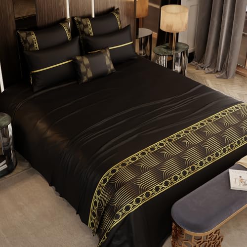 Stoa Paris 300TC UltraSatin Super Size 6 Piece Bedding Set, 274cm x 274cm Ideal for King & Double Bed, Gentle on Skin & Hair, Fade & Wrinkle Resistant, Quick Dry, Crown of Versailles - Black - Image 4