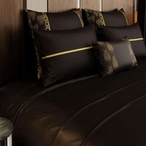 Stoa Paris 300TC UltraSatin Super Size 6 Piece Bedding Set, 274cm x 274cm Ideal for King & Double Bed, Gentle on Skin & Hair, Fade & Wrinkle Resistant, Quick Dry, Crown of Versailles - Black - Image 5