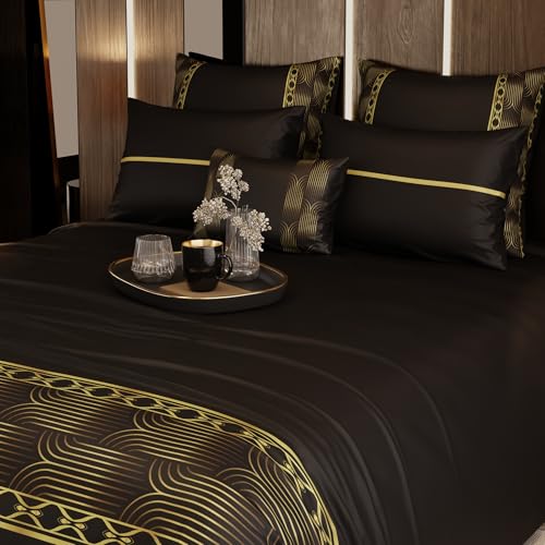 Stoa Paris 300TC UltraSatin Super Size 6 Piece Bedding Set, 274cm x 274cm Ideal for King & Double Bed, Gentle on Skin & Hair, Fade & Wrinkle Resistant, Quick Dry, Crown of Versailles - Black - Image 2