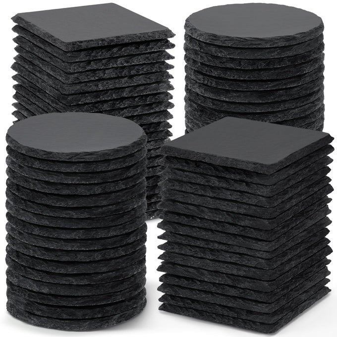 72 PCS Black Slate Stone Coasters 4 Inch 36 PCS Square and 36P Round Coasters Bulk for Laser Engraving Material Blank Handmade Drinks Costers for Engraver Etching Gifts DIY