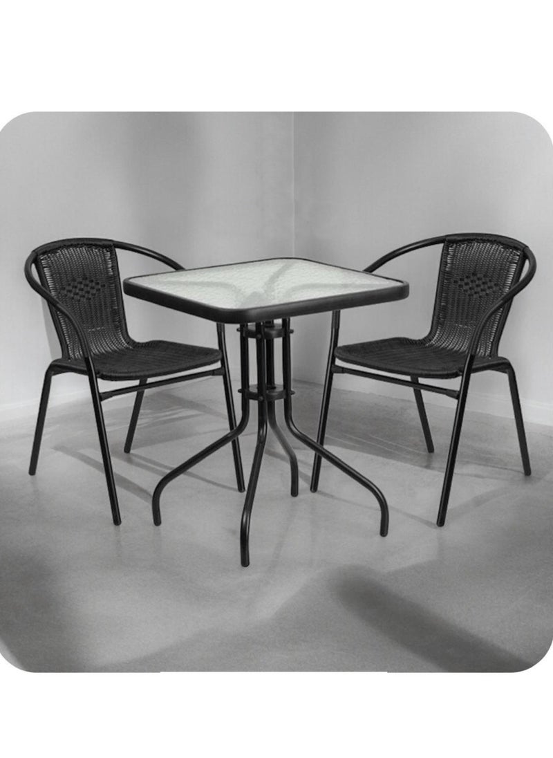 Living Set of 3 Pieces, Garden Outdoor Patio Dining Table With 2 Chairs Sets 