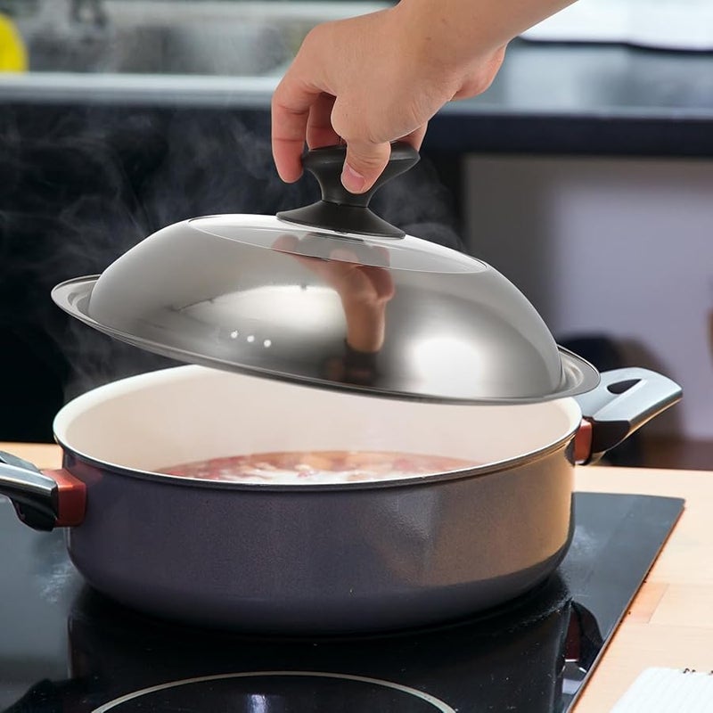 غطاء قدر من الفولاذ المقاوم للصدأ مع فتحة تهوية لمنع الفيضان، سهل التنظيف، تشطيب فضي - Image 5