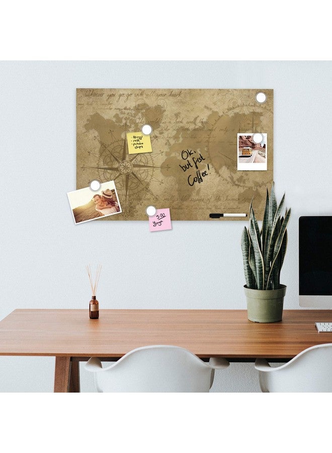 Navaris Magnetic Dry Erase Board 16 X 24 Inches Decorative White Board For Wall With Design Includes 5 Magnets And Marker Antique World Map - Image 2