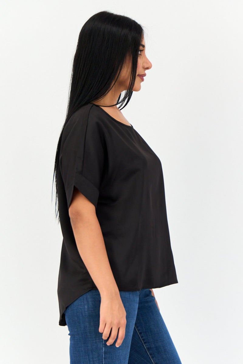 VERO MODA قميص نسائي بأكمام قصيرة وياقة دائرية، أسود - Image 4