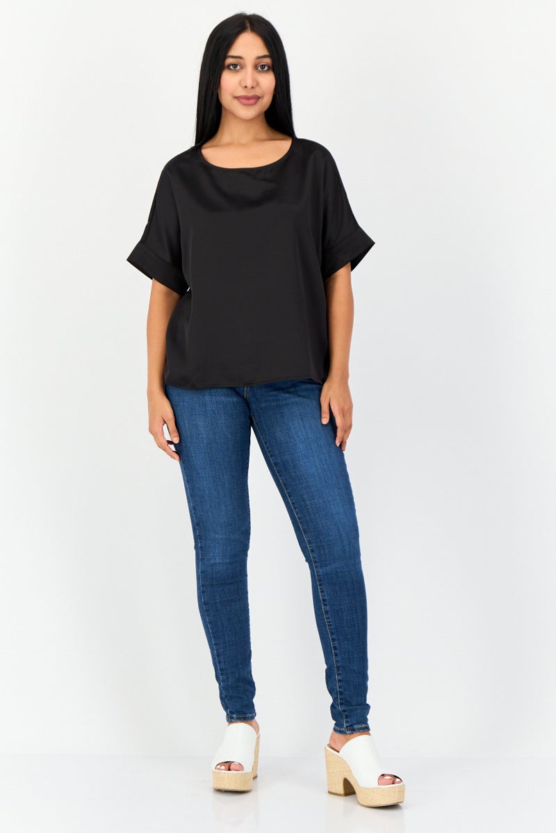 VERO MODA قميص نسائي بأكمام قصيرة وياقة دائرية، أسود - Image 2