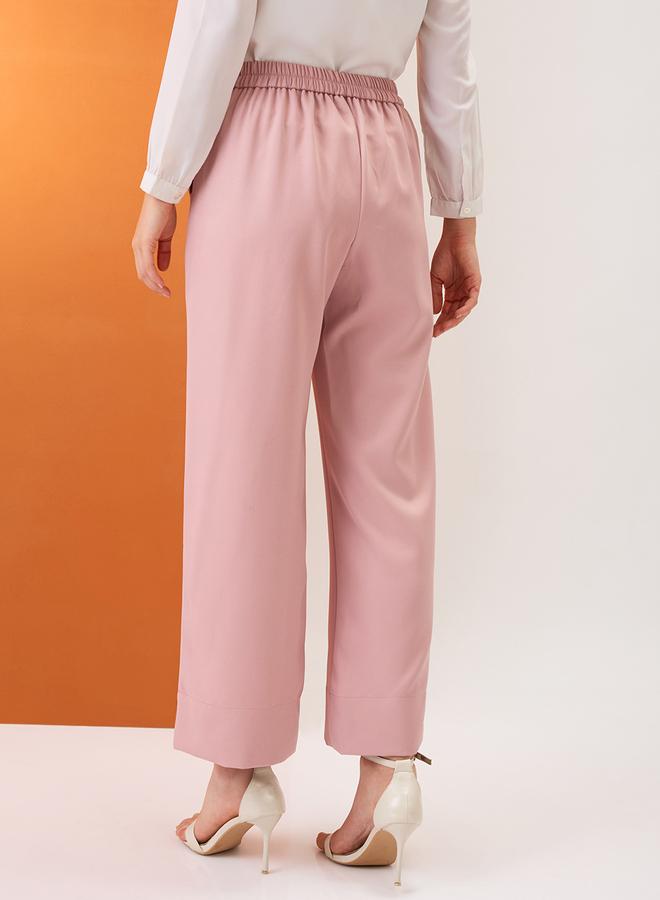globus Blush Pink Solid Mid-Rise Relaxed Fit Trousers - Image 5