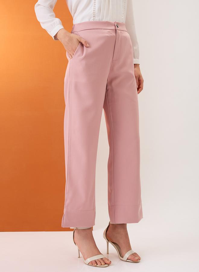 globus Blush Pink Solid Mid-Rise Relaxed Fit Trousers - Image 3