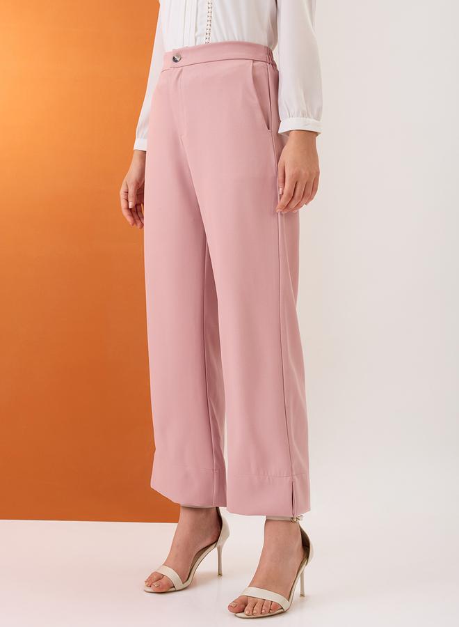 globus Blush Pink Solid Mid-Rise Relaxed Fit Trousers - Image 4