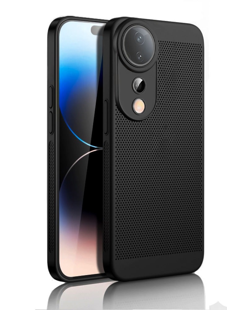 Heat Dissipation Case with Built in Camera Lens Protector Slim Fit Breathable Cooling Anti Fingerprint Hard PC Back Shockproof Cover For Vivo V40/V40 Pro (Black)