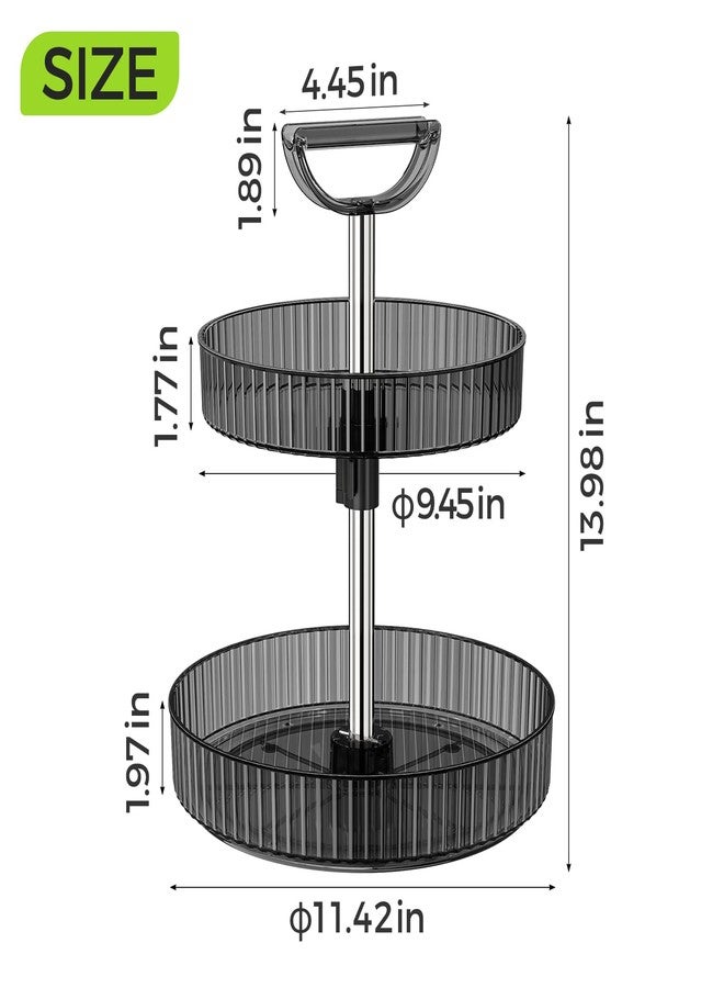 Seoneiro 2-Tier Lazy Susan 360° Rotating Turntable Organizer Rack with Handles Height Adjustable, Spice Rack Holder Organizer for Cabinet, Pantry Organizers Bathroom Countertop Storage (Dark Gray) - Image 3