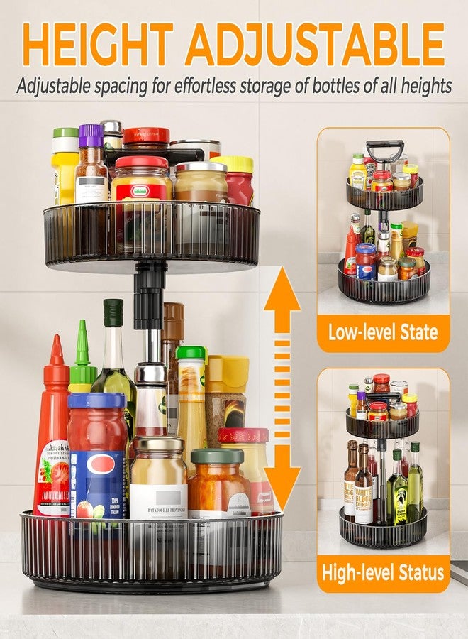Seoneiro 2-Tier Lazy Susan 360° Rotating Turntable Organizer Rack with Handles Height Adjustable, Spice Rack Holder Organizer for Cabinet, Pantry Organizers Bathroom Countertop Storage (Dark Gray) - Image 5
