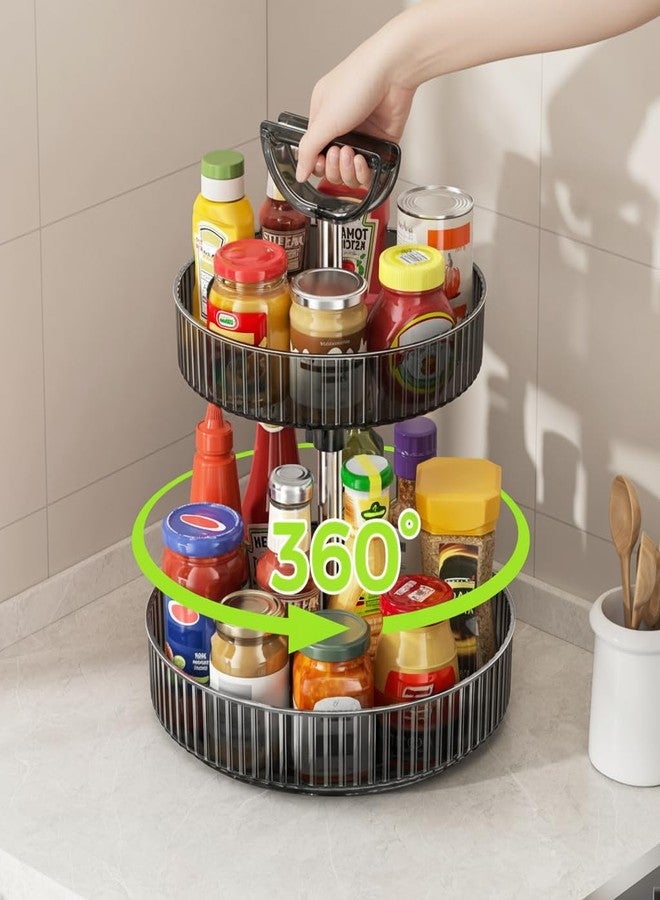 Seoneiro 2-Tier Lazy Susan 360° Rotating Turntable Organizer Rack with Handles Height Adjustable, Spice Rack Holder Organizer for Cabinet, Pantry Organizers Bathroom Countertop Storage (Dark Gray) - Image 2