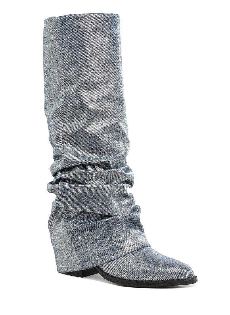 London Rag - Fold-Over Slouchy Denim Boot in Blue - Image 1