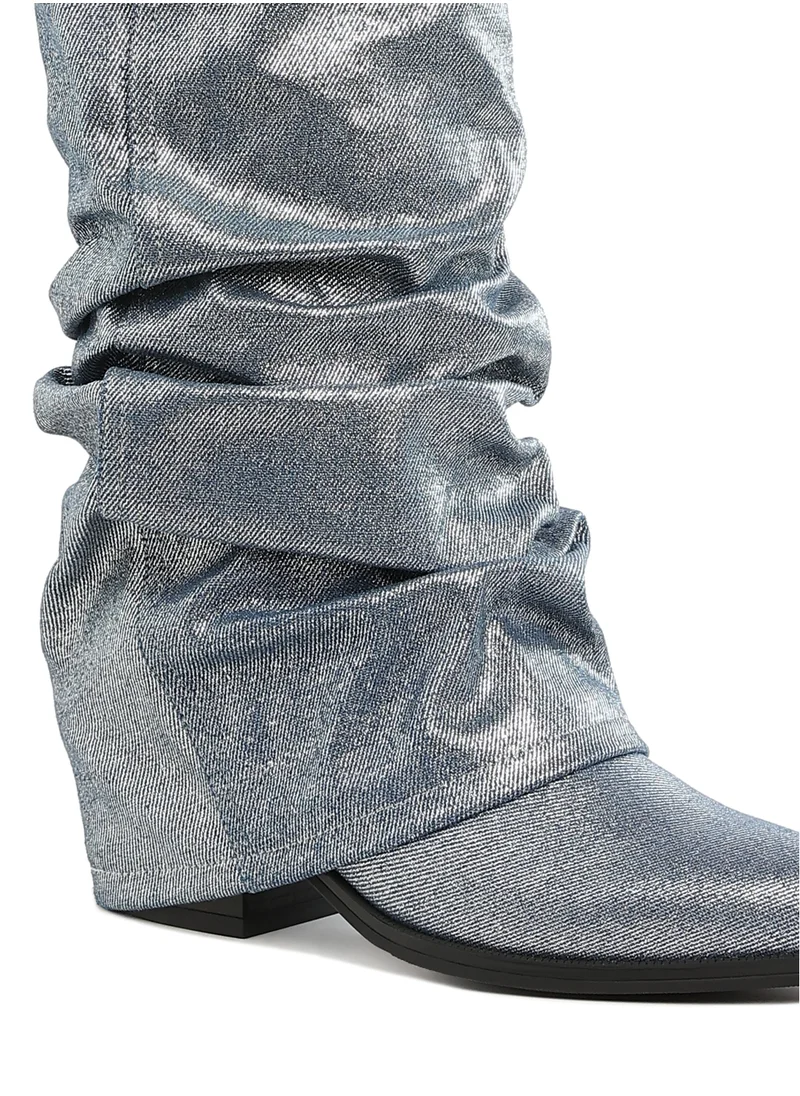 London Rag Fold-Over Slouchy Denim Boot in Blue