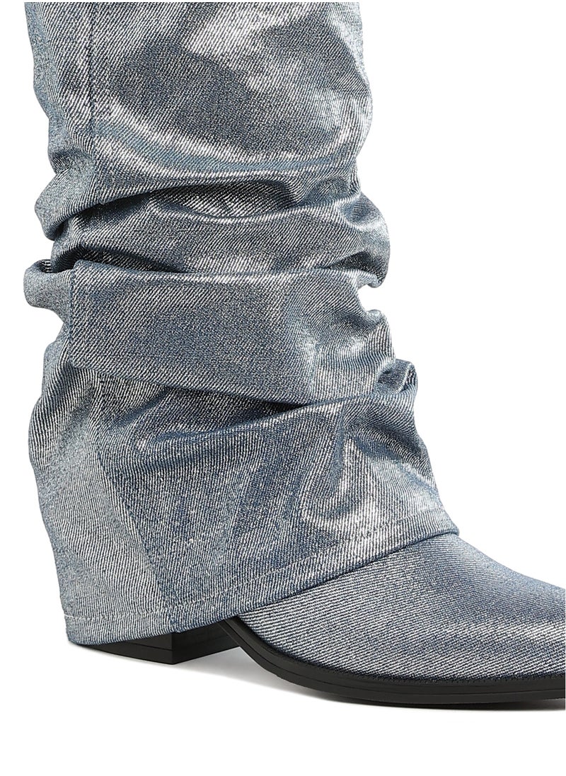 London Rag - Fold-Over Slouchy Denim Boot in Blue - Image 1