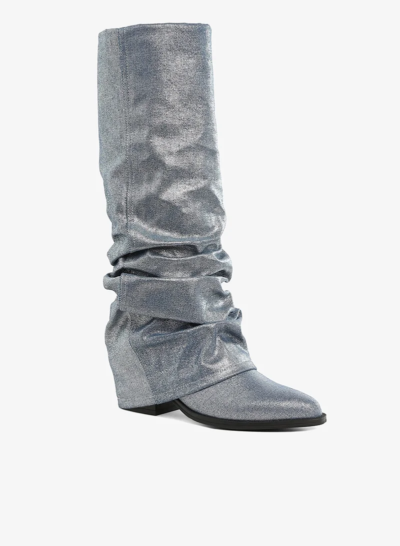 London Rag Fold-Over Slouchy Denim Boot in Blue