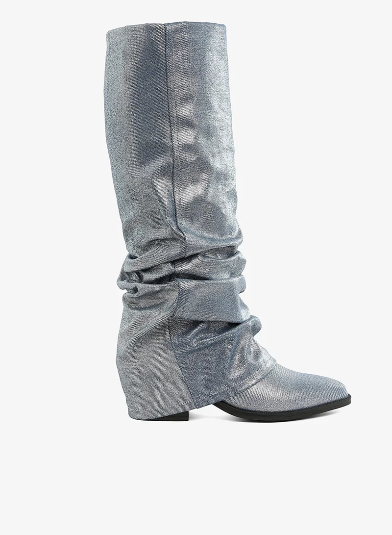 London Rag Fold-Over Slouchy Denim Boot in Blue