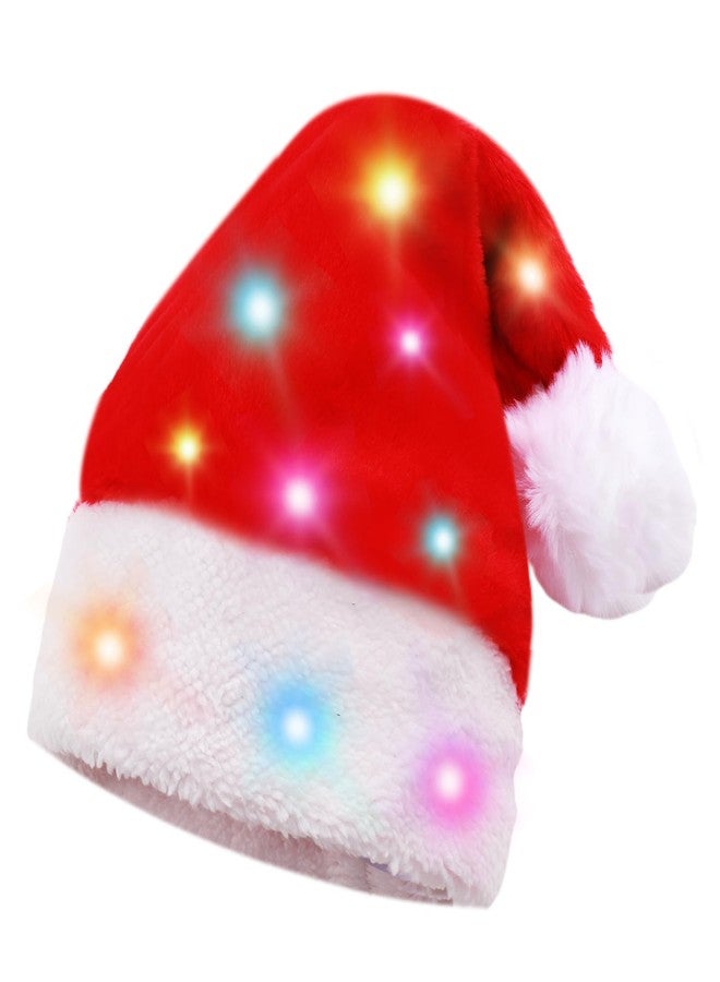 Falecha Light up Santa Hat LED Christmas Hat, Blinking Color-Changing LED Lights Thickened Luxury Short Plush Christmas Gift Cap for Men and Women - Image 1