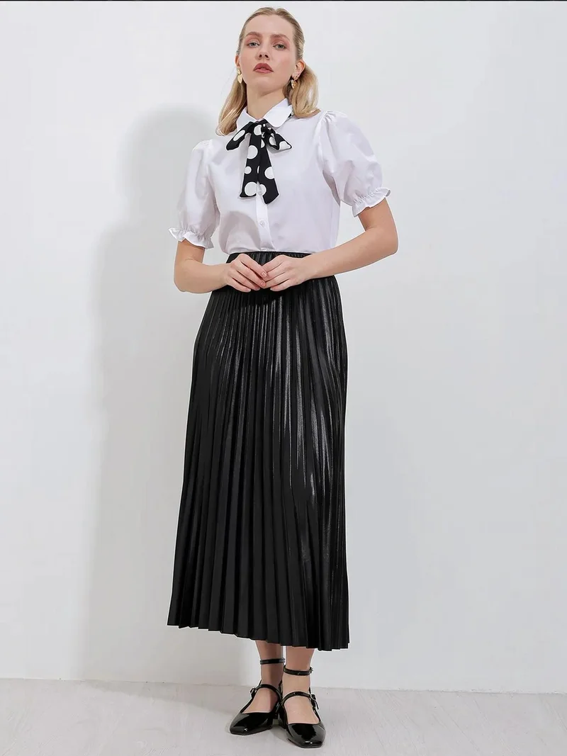 BIG DART BDART Metallic Textured High Waist Maxi Skirt with Ruffle Detail