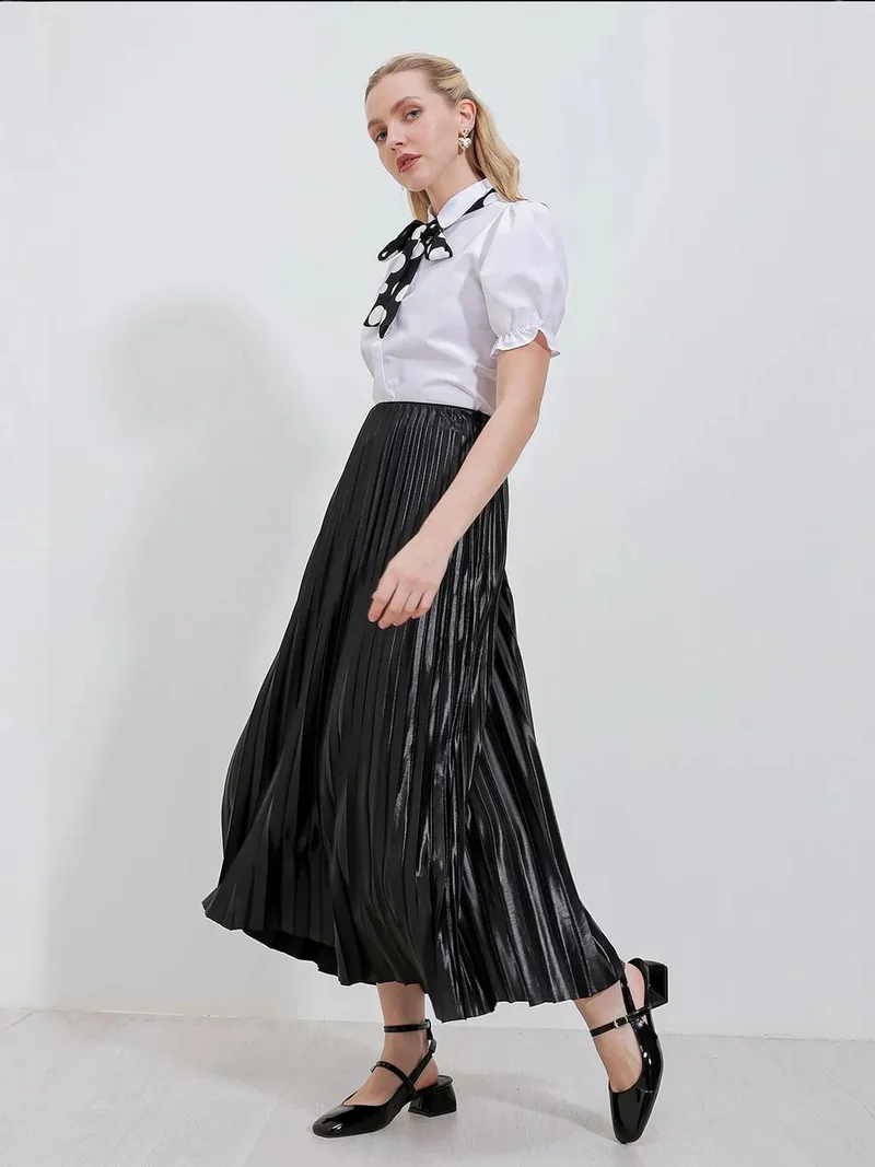 BIG DART BDART Metallic Textured High Waist Maxi Skirt with Ruffle Detail