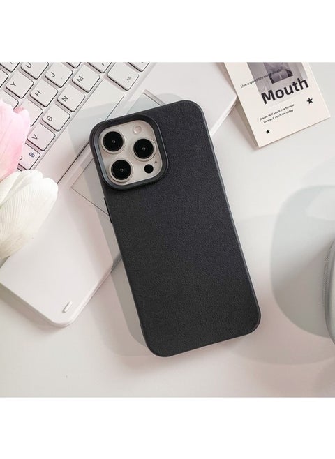 Apple IPhone16 Silicone Phone Case Color Simple Imitation Original Leather TPU Material 15 Drop-resistant Soft Case-Color:Imitation Leather Shell—black-Applicable Models:iPhone 14 Pro Max