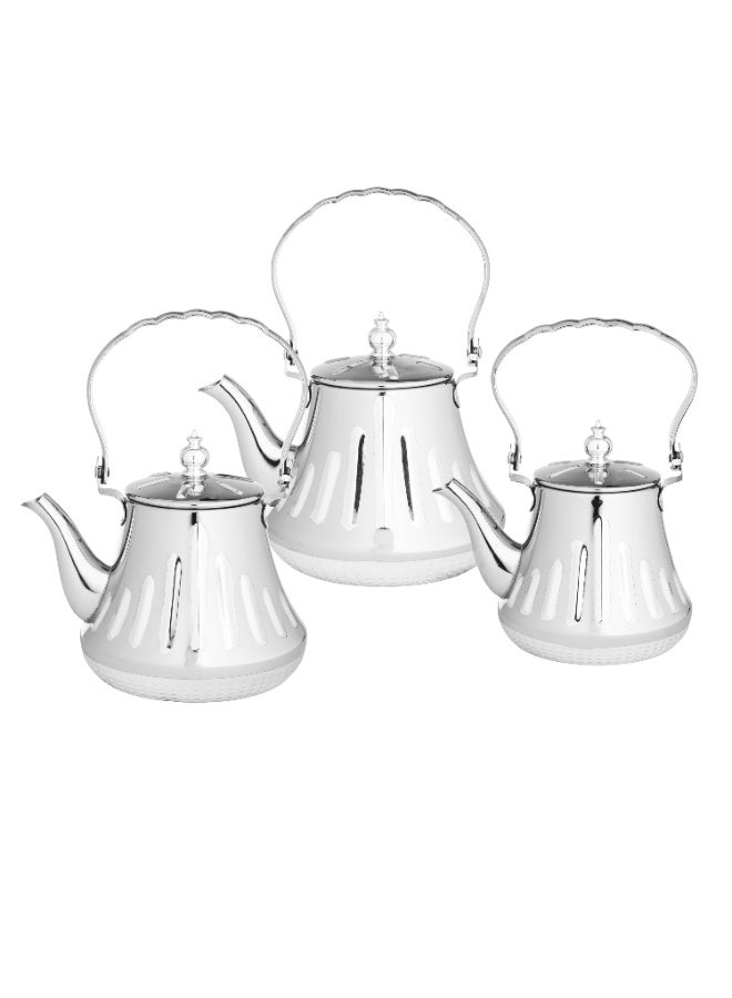 BASURRAH Stainless Steel Teapot Set 3-Piece Upper hand Silver - Image 1