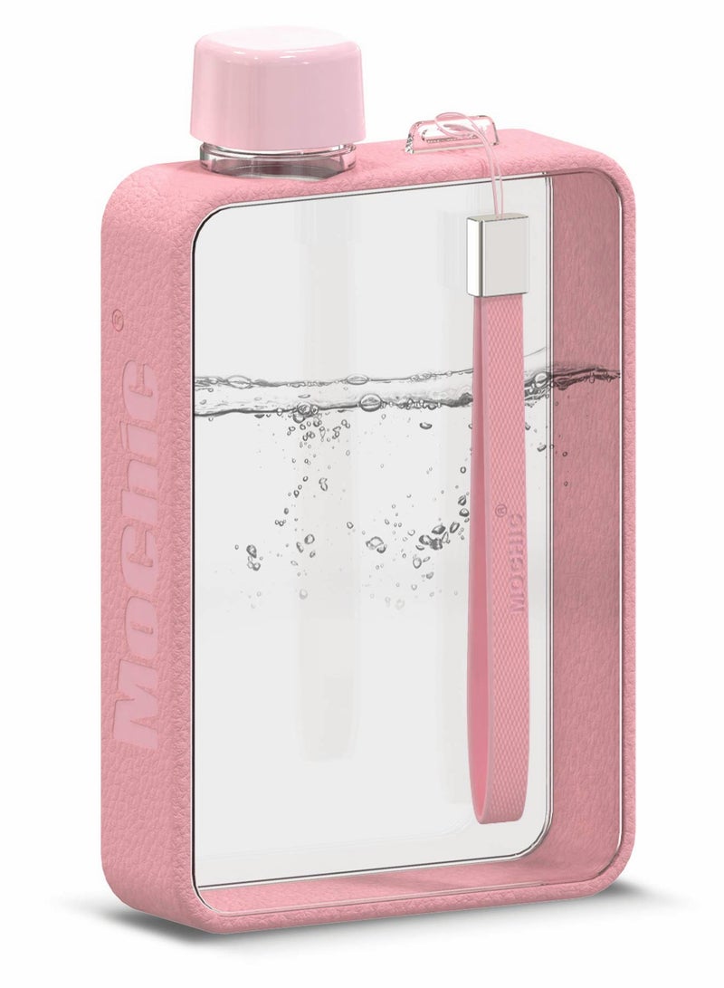 SYOSI Water Bottle, Flat Portable Travel Mug Handbag Slim Cold Plastic Flask, BPA Free A5 Leak Proof Water Bottle for Sports, Camping, Gym, Fitness, Outdoor 380ml (Pink)  - Image 1