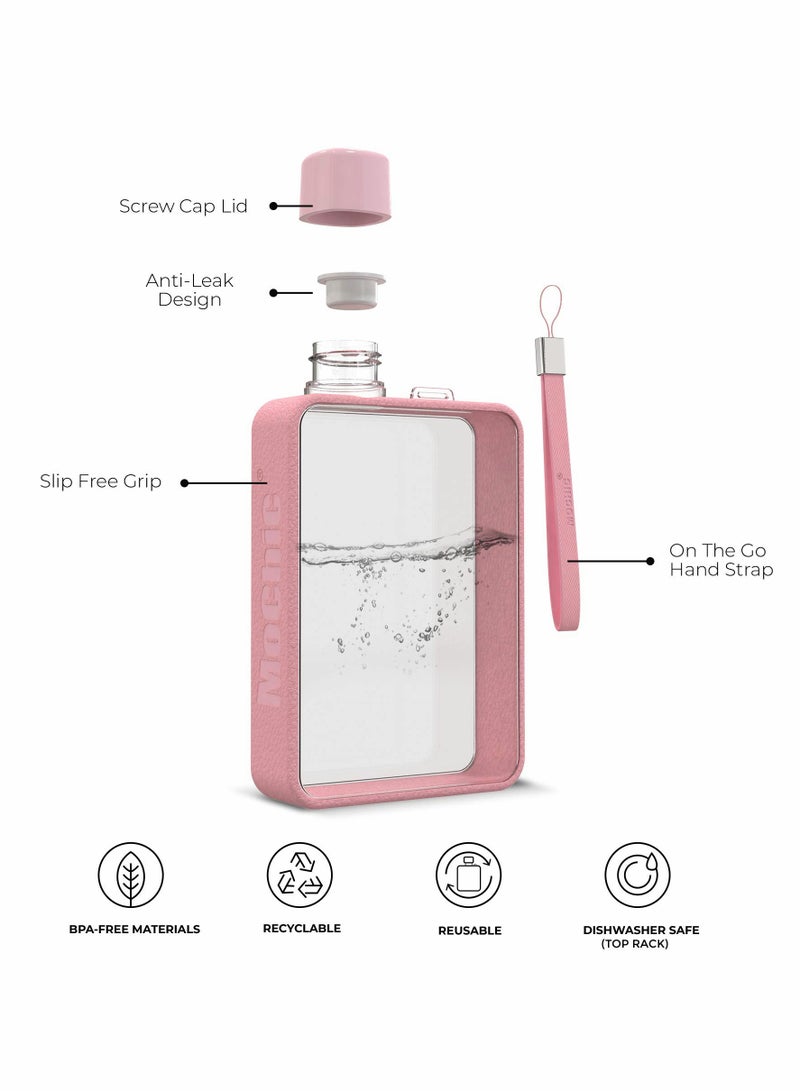 SYOSI Water Bottle, Flat Portable Travel Mug Handbag Slim Cold Plastic Flask, BPA Free A5 Leak Proof Water Bottle for Sports, Camping, Gym, Fitness, Outdoor 380ml (Pink)  - Image 2