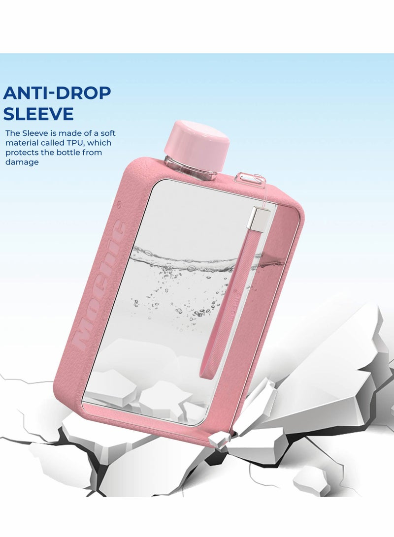 SYOSI Water Bottle, Flat Portable Travel Mug Handbag Slim Cold Plastic Flask, BPA Free A5 Leak Proof Water Bottle for Sports, Camping, Gym, Fitness, Outdoor 380ml (Pink)  - Image 3