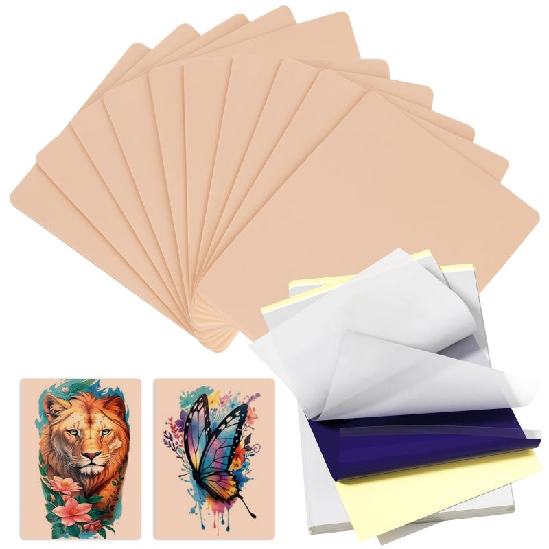 Tattoo Practice Skins with Transfer Paper  35Pcs Fake Skin and Stencil Paper Kit Includes 25Pcs Tattoo Paper and 10Pcs Double Sided Practice Skins