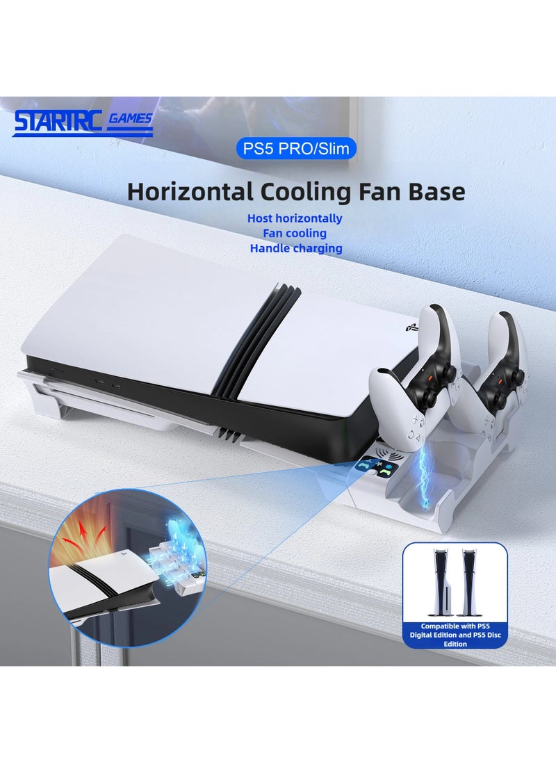 STARTRC GAMES - PS5 Horizontal Stand with Cooling Fan and Dual Controller Charging Station for PS5 Pro, PS5 Slim, PS5 Digital Edition, PS5 Disc Version, PS5 Cooling Fan with 3 Adjustable Fan Speeds (White) - Image 1