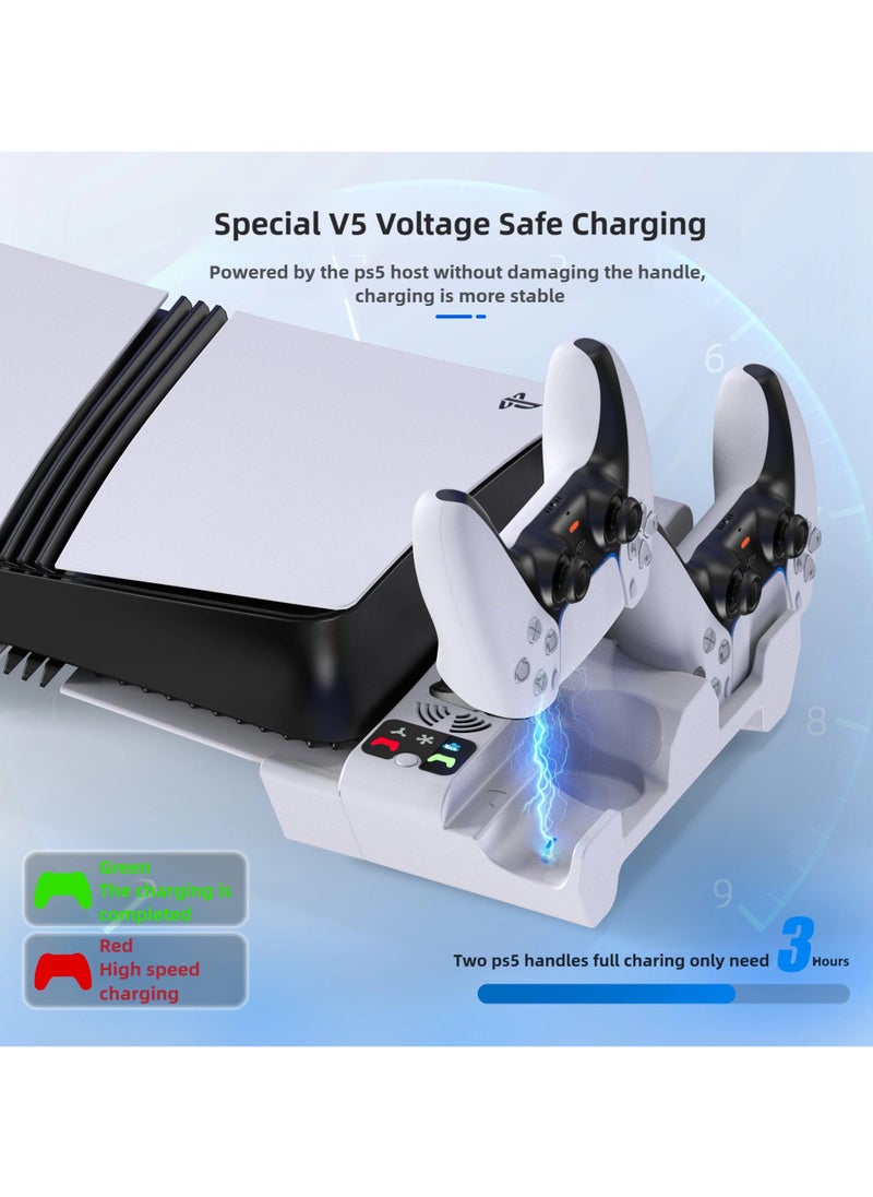 STARTRC GAMES - PS5 Horizontal Stand with Cooling Fan and Dual Controller Charging Station for PS5 Pro, PS5 Slim, PS5 Digital Edition, PS5 Disc Version, PS5 Cooling Fan with 3 Adjustable Fan Speeds (White) - Image 1