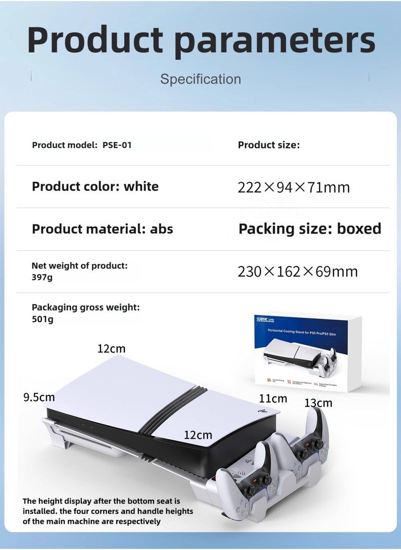 STARTRC GAMES - PS5 Horizontal Stand with Cooling Fan and Dual Controller Charging Station for PS5 Pro, PS5 Slim, PS5 Digital Edition, PS5 Disc Version, PS5 Cooling Fan with 3 Adjustable Fan Speeds (White) - Image 1