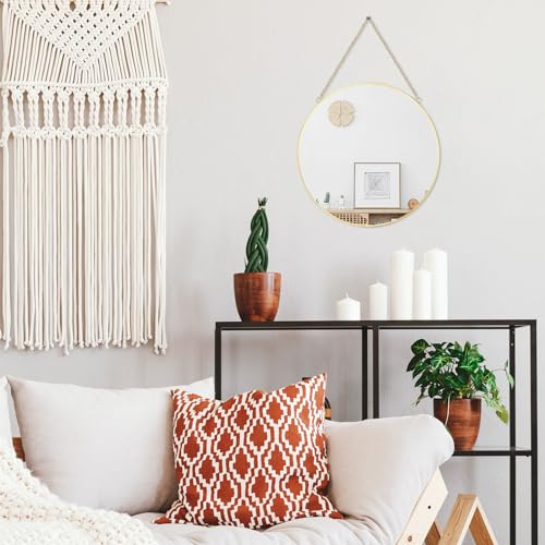 LONGWIN Hanging Wall Circle Mirror Decor Gold Geometric Mirror with Chain for Bathroom Bedroom Living Room 9.8" - Image 5