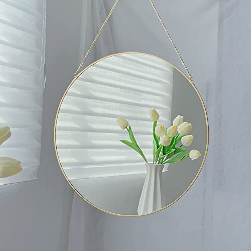 LONGWIN Hanging Wall Circle Mirror Decor Gold Geometric Mirror with Chain for Bathroom Bedroom Living Room 9.8" - Image 2