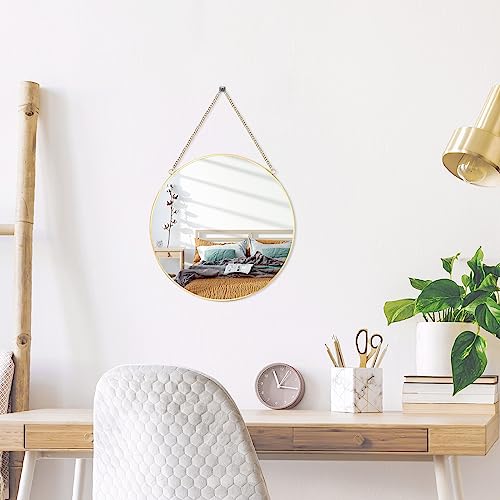 LONGWIN Hanging Wall Circle Mirror Decor Gold Geometric Mirror with Chain for Bathroom Bedroom Living Room 9.8" - Image 3