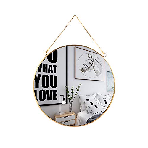 LONGWIN Hanging Wall Circle Mirror Decor Gold Geometric Mirror with Chain for Bathroom Bedroom Living Room 9.8" - Image 1