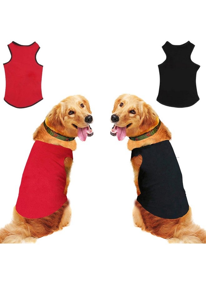 سايج سكوير قميص تي شيرت مريح من القطن للكلاب (عبوة من قطعتين) سترة بدون أكمام ناعمة وجيدة التهوية للكلاب، ملابس عصرية للجراء (أسود + أحمر) (مقاس كبير جدًا - 30 بوصة) - Image 1
