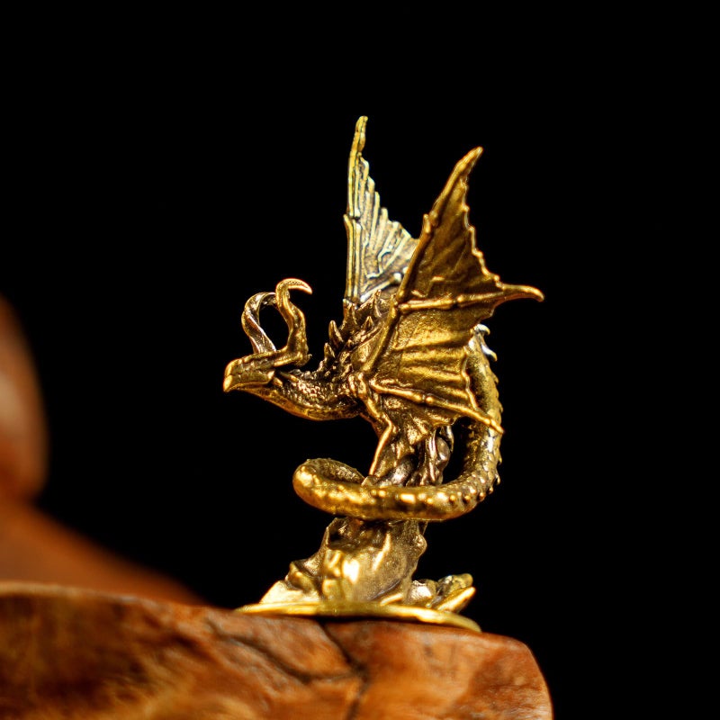 CHOVY Majestic Demon Dragon Perched on Rock Wings Spread - Handcrafted Retro 100% Solid Brass-Ideal Home Decor Desk Ornament Collectible Artwork Office Accent Artistic Scene Decoration - Image 2